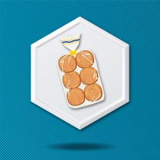 White 3D Hexagon Icon On a Blue Crosshatch Background N11
