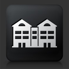 Black Square Button with Aparment Buildings N9