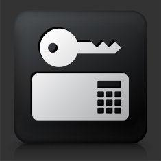 Black Square Button with Safe & Key