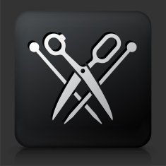 Black Square Button with Scissors & Needles Icon