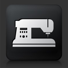 Black Square Button with Sewing Machine