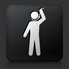 Black Square Button with Suicidal Stick Figure N2