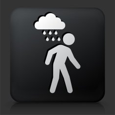 Black Square Button with Man and Sad Rain Cloud