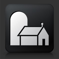 Black Square Button with Farming Barn