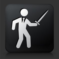 Black Square Button with Businessman & Sword Icon
