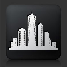 Black Square Button with Skyline Icon N2