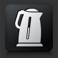 Black Square Button with Water Boiler Icon
