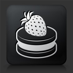 Black Square Button with Cherry Cake Icon