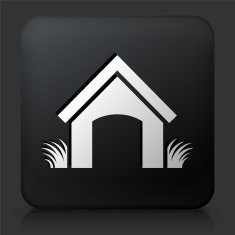 Black Square Button with Dog House