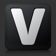 Black Square Button with Letter V N2