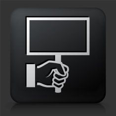 Black Square Button with Protest Sign