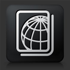 Black Square Button with Globe N3