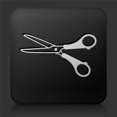 Black Square Button with Scissors