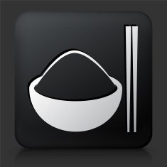 Black Square Button with Bowl of Rice