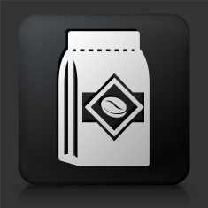 Black Square Button with Package of Coffee N2