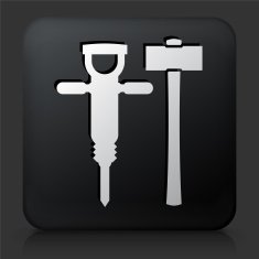 Black Square Button with Drill and Hammer