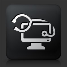 Black Square Button with Computer & Health