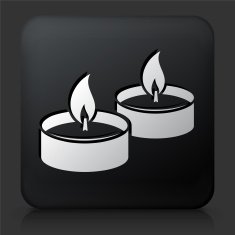Black Square Button with Candle Fire Icon N2
