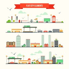 Flat city elements set