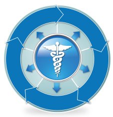 Caduceus Icon with six arrows cycle