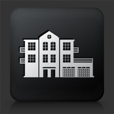 Black Square Button with Building Icon N23