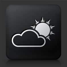 Black Square Button with Sun Behind Clouds