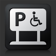 Black Square Button with Parking for People Disabilities