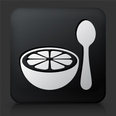 Black Square Button with Lemon and Spoon