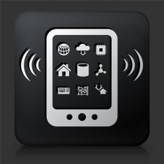 Black Square Button with Wi-Fi Tablet Icon