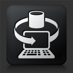 Black Square Button with Computer & Server
