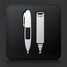 Black Square Button with Pen Set