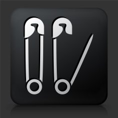 Black Square Button with Needle Pins Icon N2