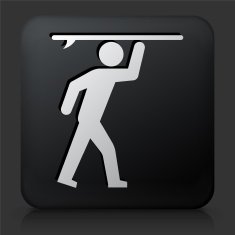 Black Square Button with Surfer Walking