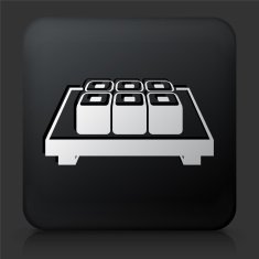 Black Square Button with Sushi Rolls