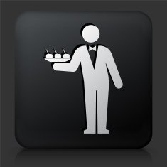 Black Square Button with Waiter Icon