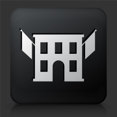Black Square Button with Building & Flags N2