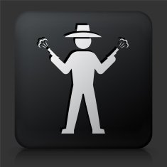 Black Square Button with Cowboy Icon N2
