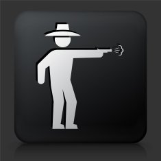 Black Square Button with Cowboy Icon N3