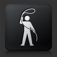 Black Square Button with Cowboy Icon N4