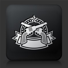 Black Square Button with Pistol Emblem Icon