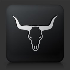 Black Square Button with Bull Skull Icon N2