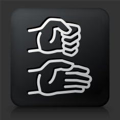 Black Square Button with Hands Icon