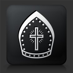 Black Square Button with Bishop Hat Icon