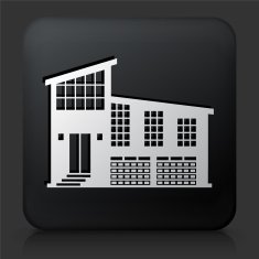 Black Square Button with Building Icon N28