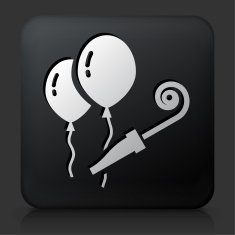 Black Square Button with Balloons N2