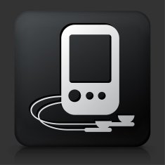 Black Square Button with MP3 Player Icon N2