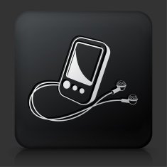 Black Square Button with MP3 Player Icon N3