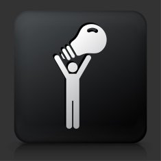 Black Square Button with Man & Lightbulb Icon