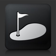Black Square Button with Golf Icon N3