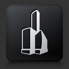 Black Square Button with Buildings Icon